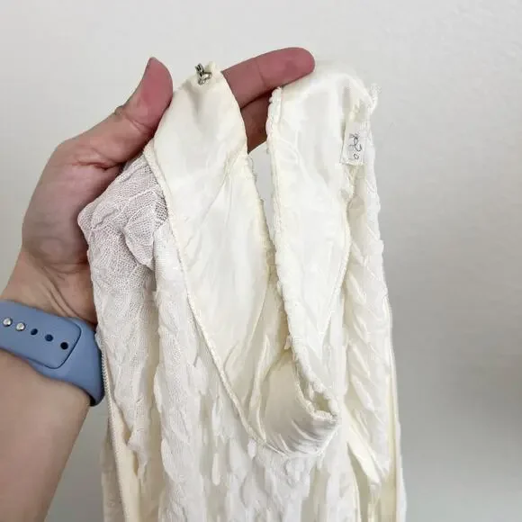 [Vintage] 60s 70s Cream Mock Neck Groovy Floral Print Bow Maxi Dress Sz Medium M - Picture 11 of 12